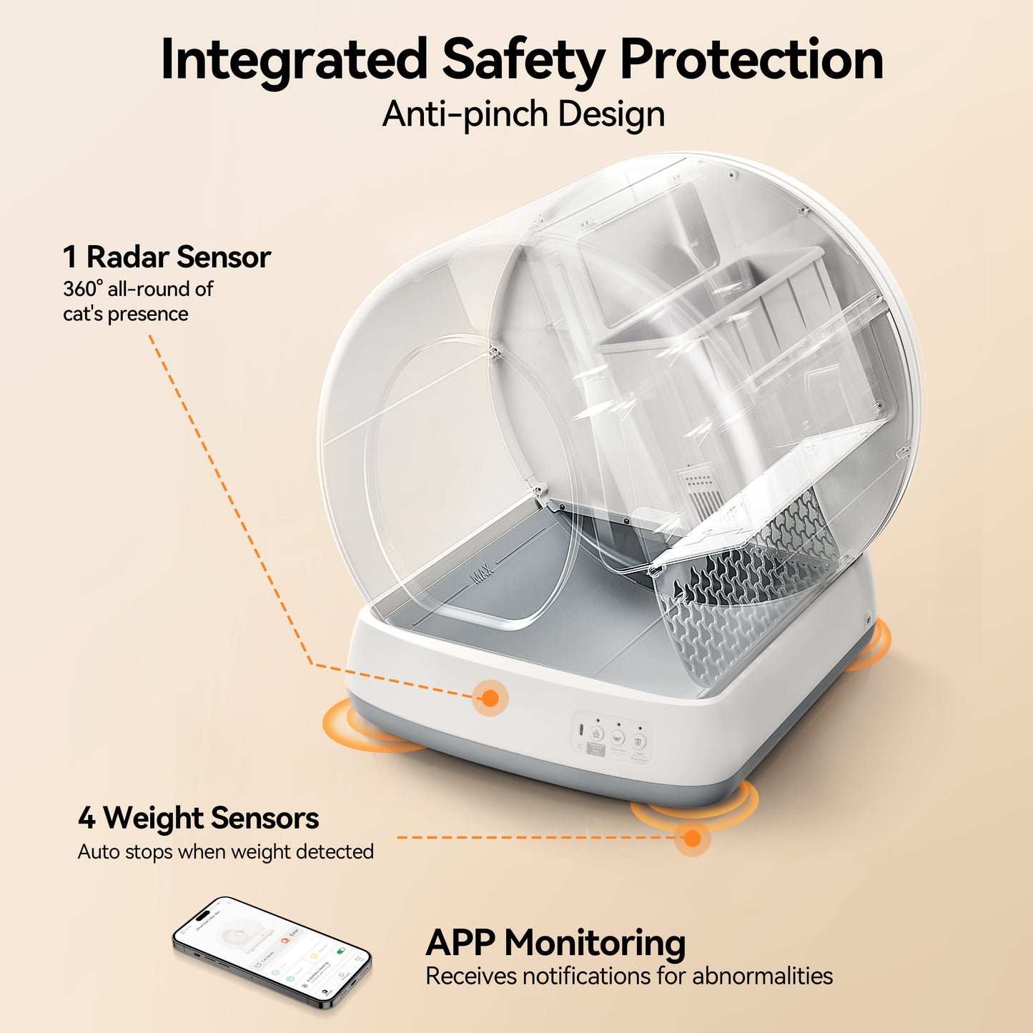 Revolutionary Smart Self-Cleaning Cat Litter Box with APP Control & Safety Features - Sleek White Design