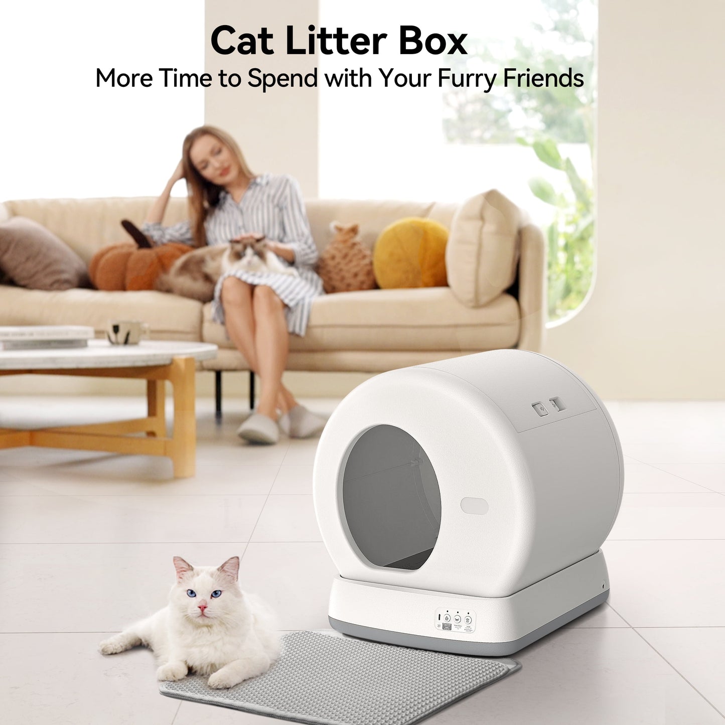 Revolutionary Smart Self-Cleaning Cat Litter Box with APP Control & Safety Features - Sleek White Design