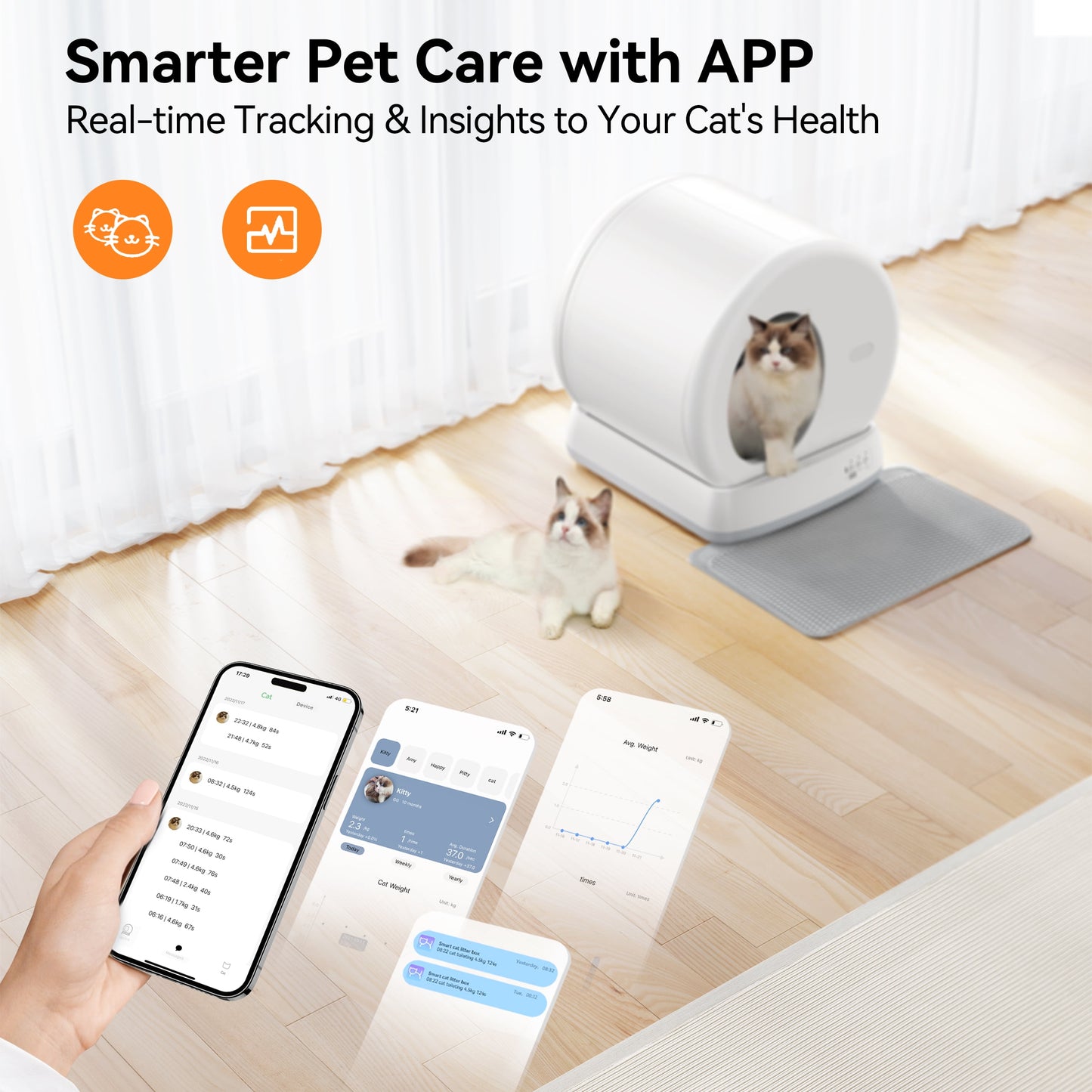 Revolutionary Smart Self-Cleaning Cat Litter Box with APP Control & Safety Features - Sleek White Design
