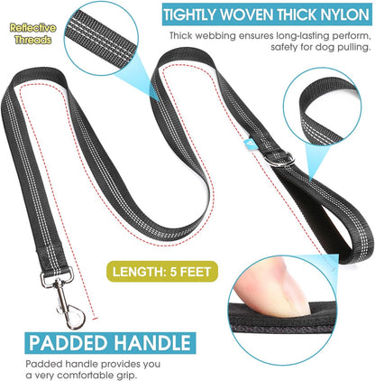 5 Feet Nylon Dog Leash with Triple Reflective Threads and Comfortable Padded Handle for Walking, Training Lead Small Puppy, Medium and Large Dogs (1.0'' X 5 FT, Black)