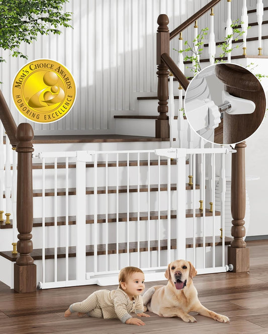 29.7-51.5" Baby Gate Extra Wide, Safety Dog Gate for Stairs, Easy Walk Thru Auto Close Pet Gates for the House, Doorways, Child Gate Includes 4 Wall Cups,White, Mom'S Choice Awards Winner