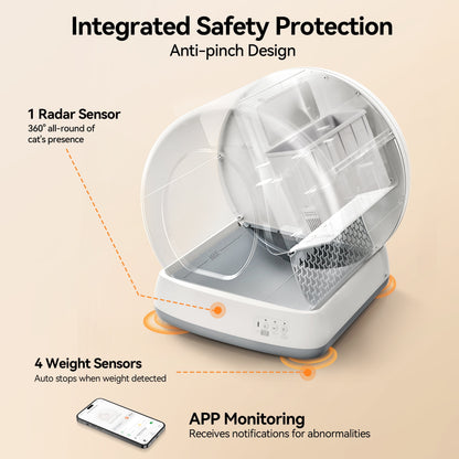 Revolutionary Smart Self-Cleaning Cat Litter Box with APP Control & Safety Features - Sleek White Design