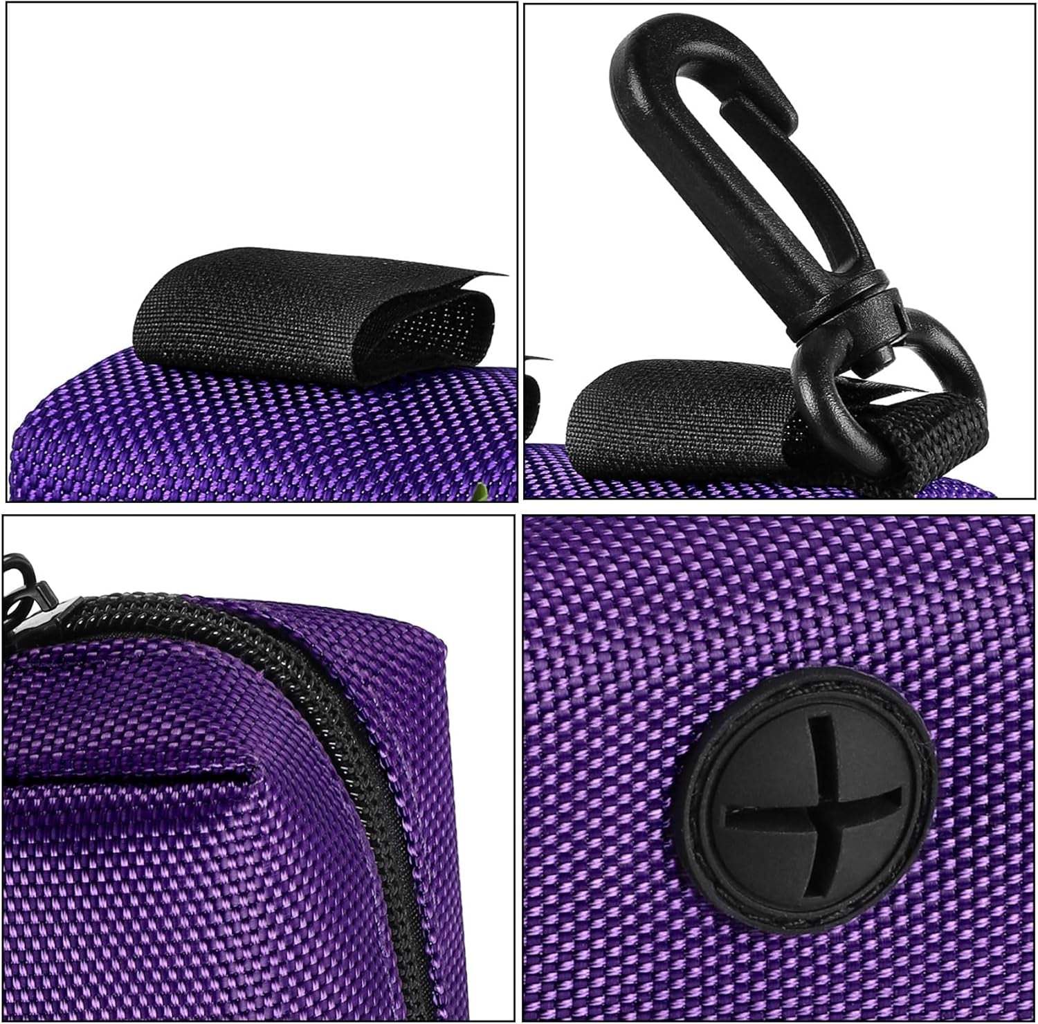 2-Pack Dog Poop Bag Holder & Dispenser - Leash Attachment for Hands-Free Waste Management - Black & Purple Metal Carriers