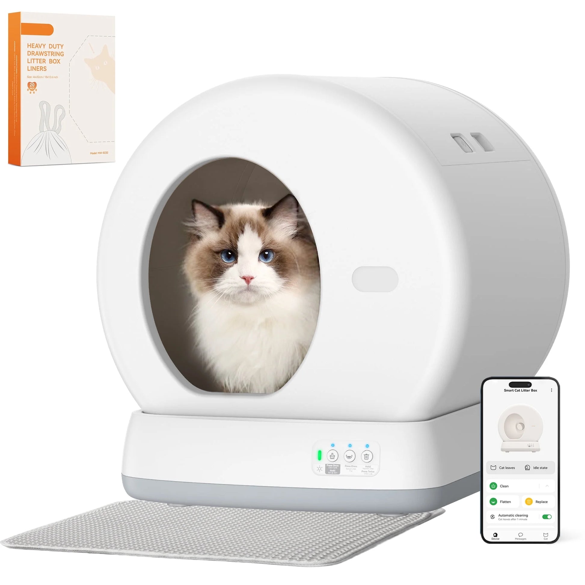 Revolutionary Smart Self-Cleaning Cat Litter Box with APP Control & Safety Features - Sleek White Design