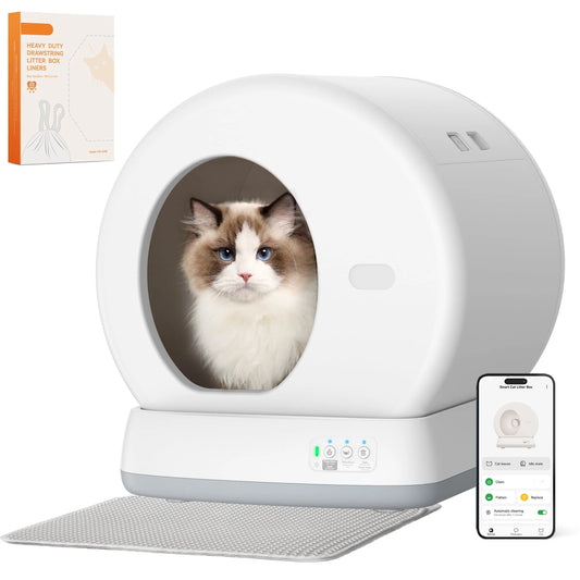 Revolutionary Smart Self-Cleaning Cat Litter Box with APP Control & Safety Features - Sleek White Design